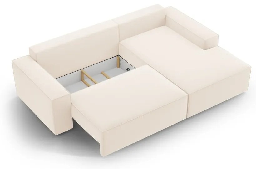 Divano angolare beige allungabile/con contenitore (con penisola a destra/con chaise lounge) con rivestimento in velluto Jodie – Micadoni