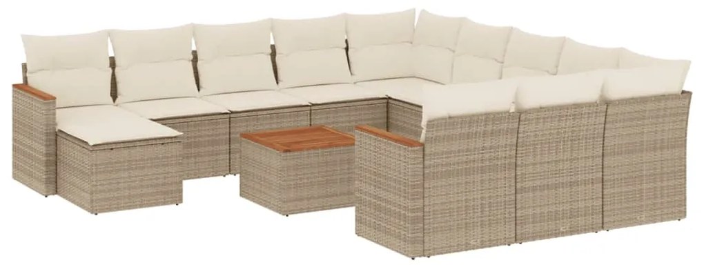 Set divano da giardino 13 pz con cuscini beige in polyrattan