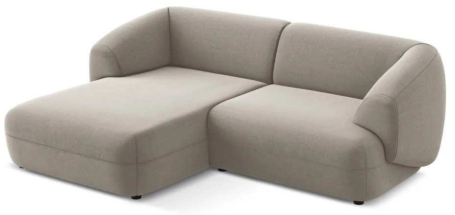 Divano angolare beige (con penisola a sinistra) con rivestimento in velluto Moana – Makamii