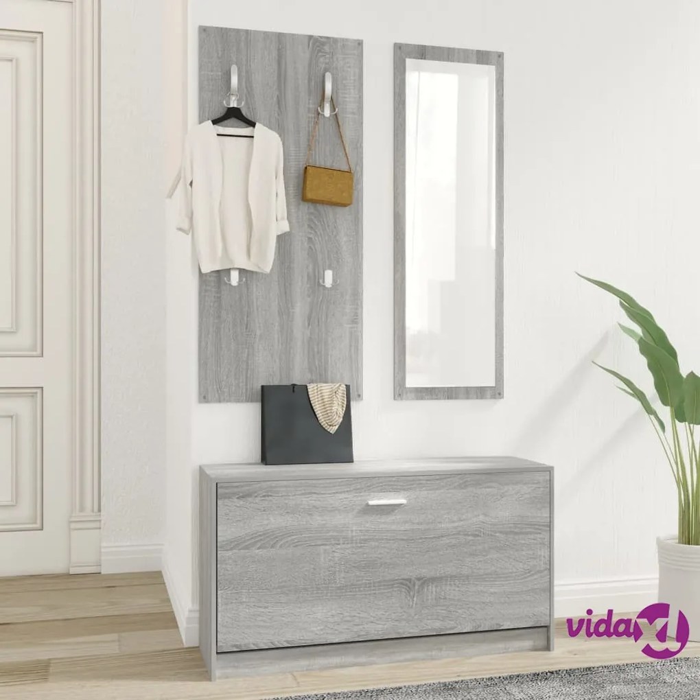 vidaXL Set Scarpiere 3 in 1 grigio sonoma in Legno Multistrato