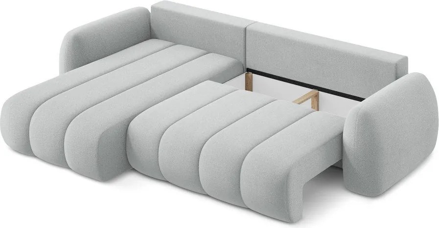 Divano angolare grigio chiaro allungabile/con contenitore (con penisola a sinistra/con chaise lounge) con rivestimento in bouclé Pele – Makamii