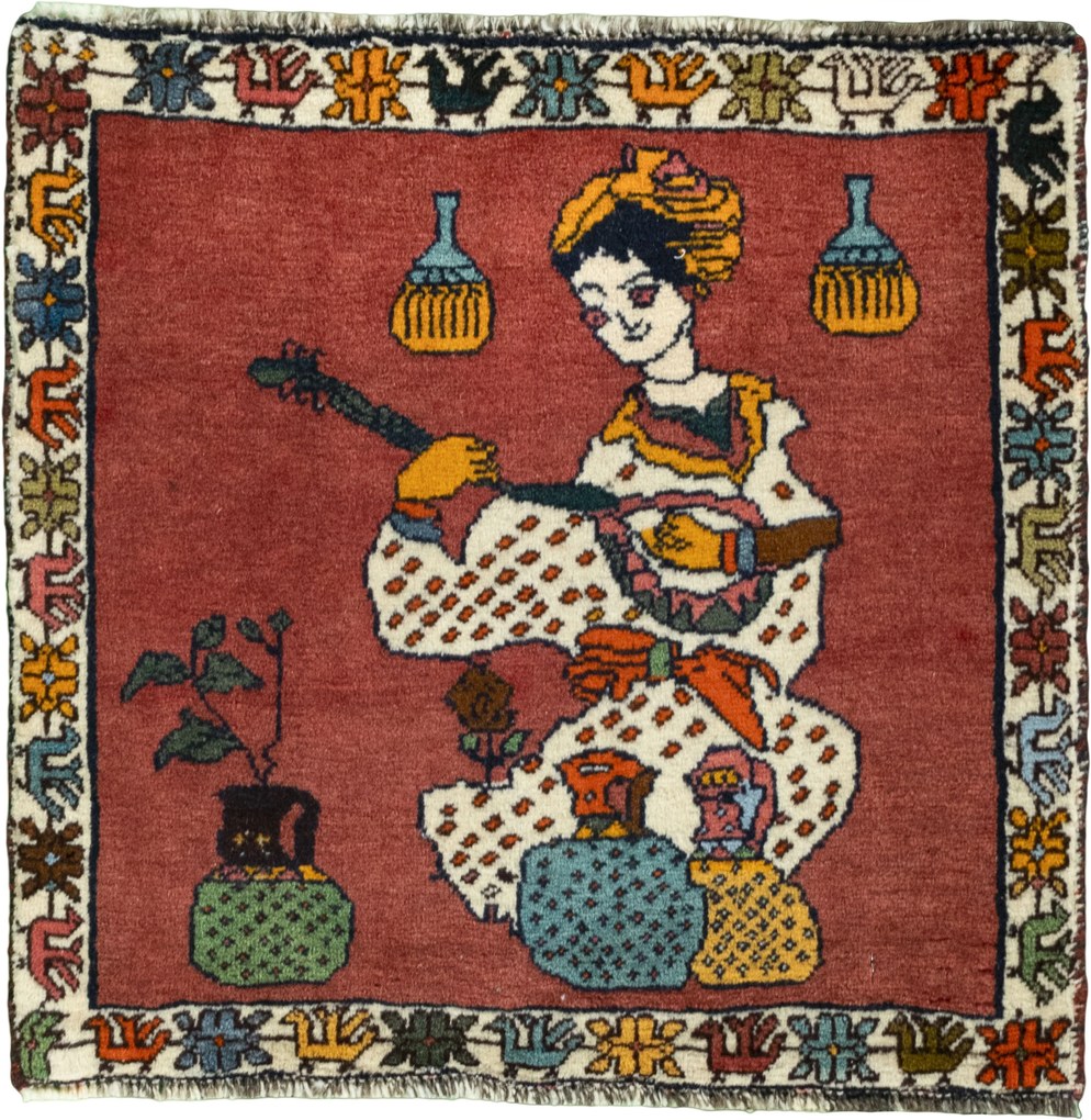 Shiraz Tappeto 60 x 60 Rosso (Iran) Annodato A Mano