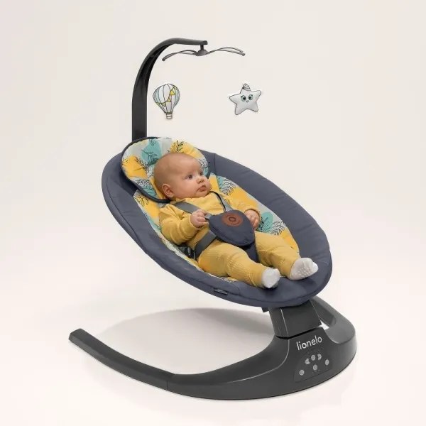 Lionelo - RALF Musical Baby Sdraietta con Melody, 4xAA, Grey Graphite + Remote Control