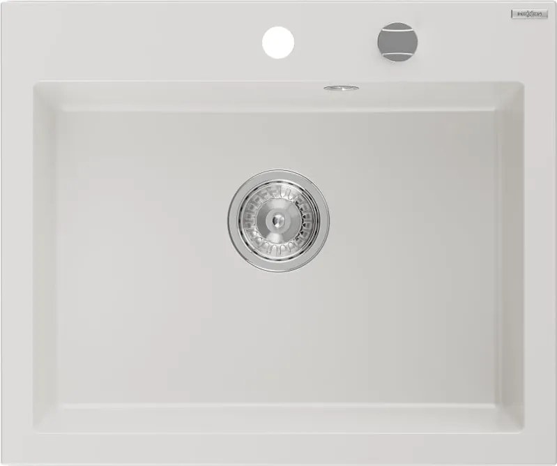 Mexen Elix lavello in granito 1-vasca 600 x 500 mm, bianco, sifone cromato - 6525601005-20