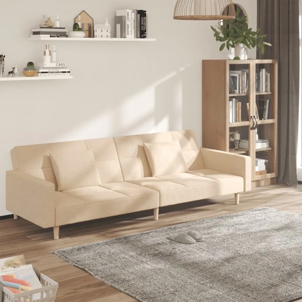 Divano Letto A 2 Posti Con 2 Cuscini Crema İn Tessuto /