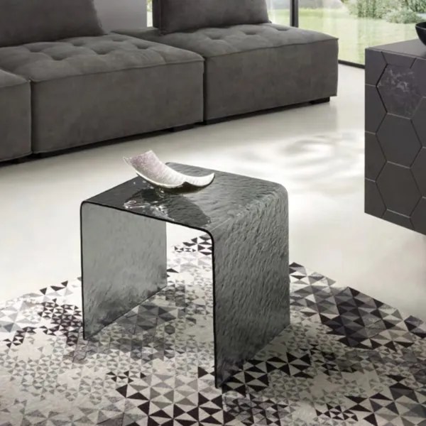 Tavolino salotto in vetro temperato effetto martellato fumč PLINIO