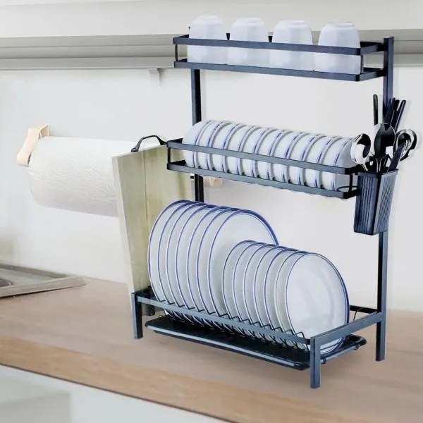 Trade Shop - Scolapiatti Colapiatti Base Appoggio In Acciaio 3 Ripiani 42 X 25x 60 Cm Mj-6014