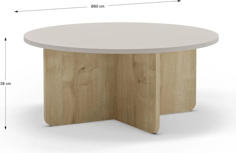 Tavolino da salotto rotondo color crema/di colore naturale con effetto rovere ø 80 cm Hillary – Marckeric