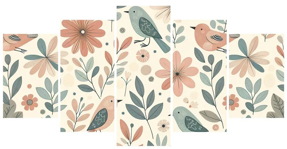Quadri 5 pezzi – Uccellini tra i fiori