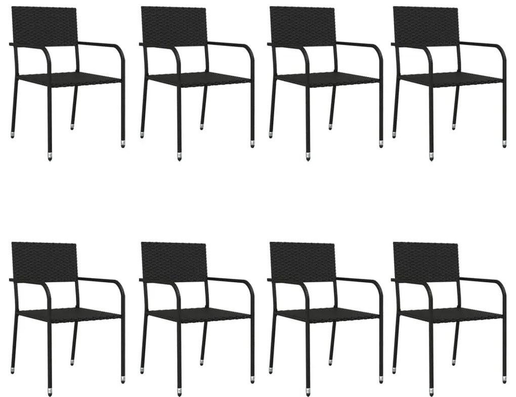 Set da pranzo da giardino 9 pz nero in polyrattan e acciaio