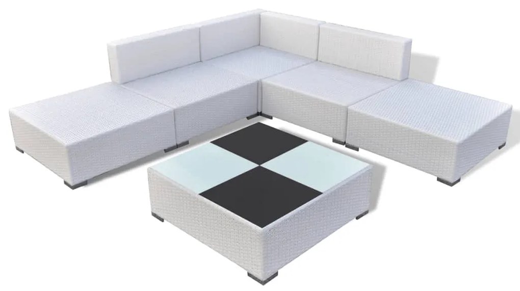 Set divani da giardino 6 pz con cuscini in polyrattan bianco