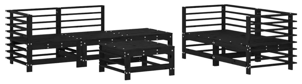 Set Salotto da Giardino 6 pz Nero in Legno Massello di Pino