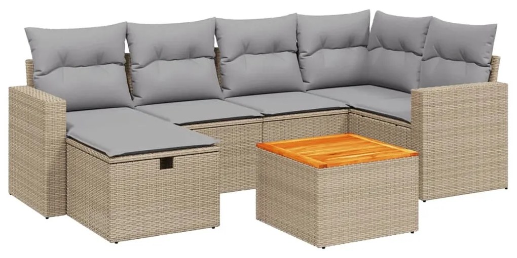 Set Divano da Giardino 7 pz con Cuscini Beige Misto Polyrattan