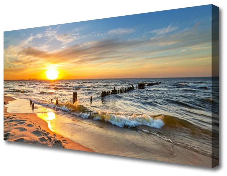 Quadro su tela Spiaggia del mare al tramonto 100x50 cm