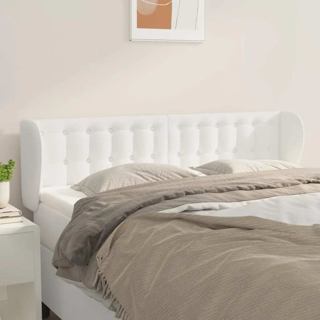 Testiera Ad Orecchio Bianca 147x23x78/88 Cm İn Similpelle /