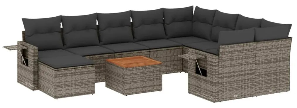 Set divani da giardino 11 pz con cuscini in polyrattan grigio