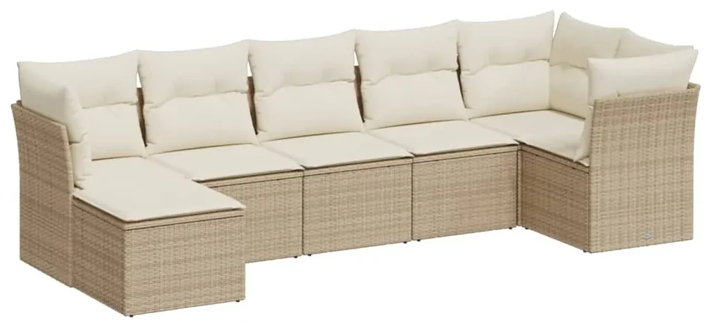 Set divani da giardino 7 pz con cuscini beige in polyrattan