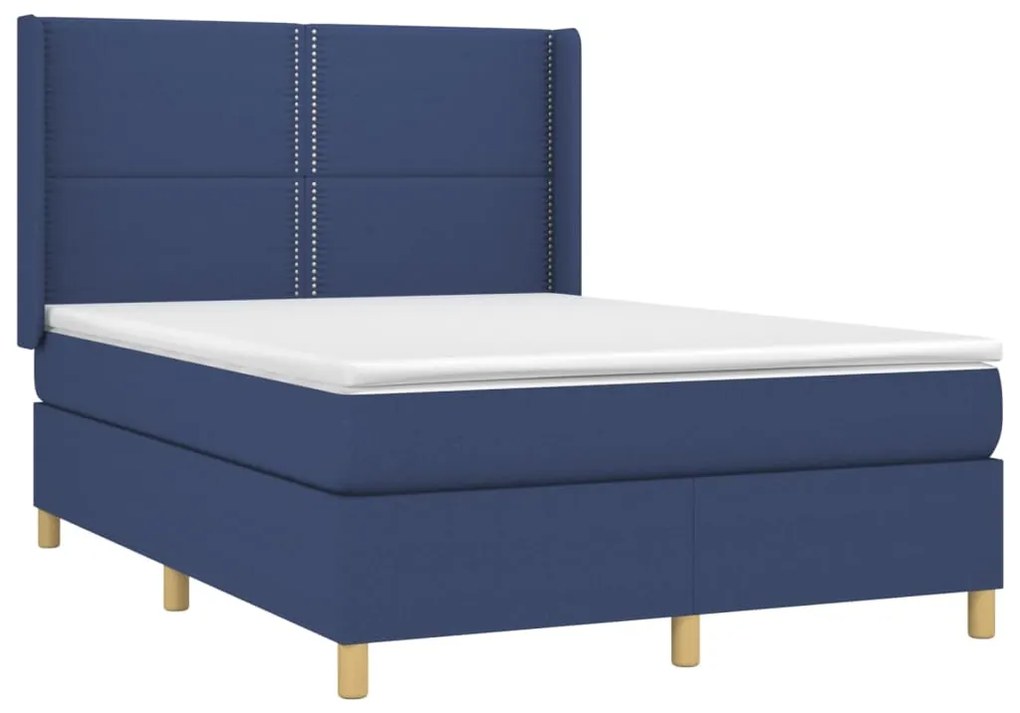 Letto a Molle con Materasso e LED Blu 140x190 cm in Tessuto