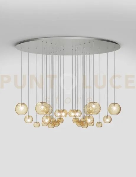 Oto sospensione cha ambra rigadin nickel satinato 9 luci attacco g9