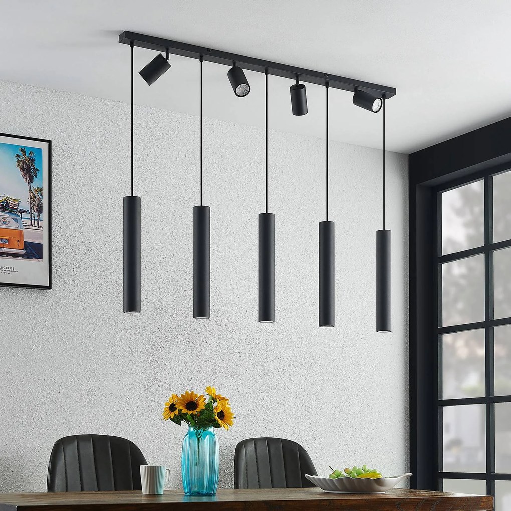 Lampada a sospensione Sanad Lindby, dimmerabile, Nero, Soggiorno / Sala da pranzo, Metallo, Moderno, Lampada a sospensione