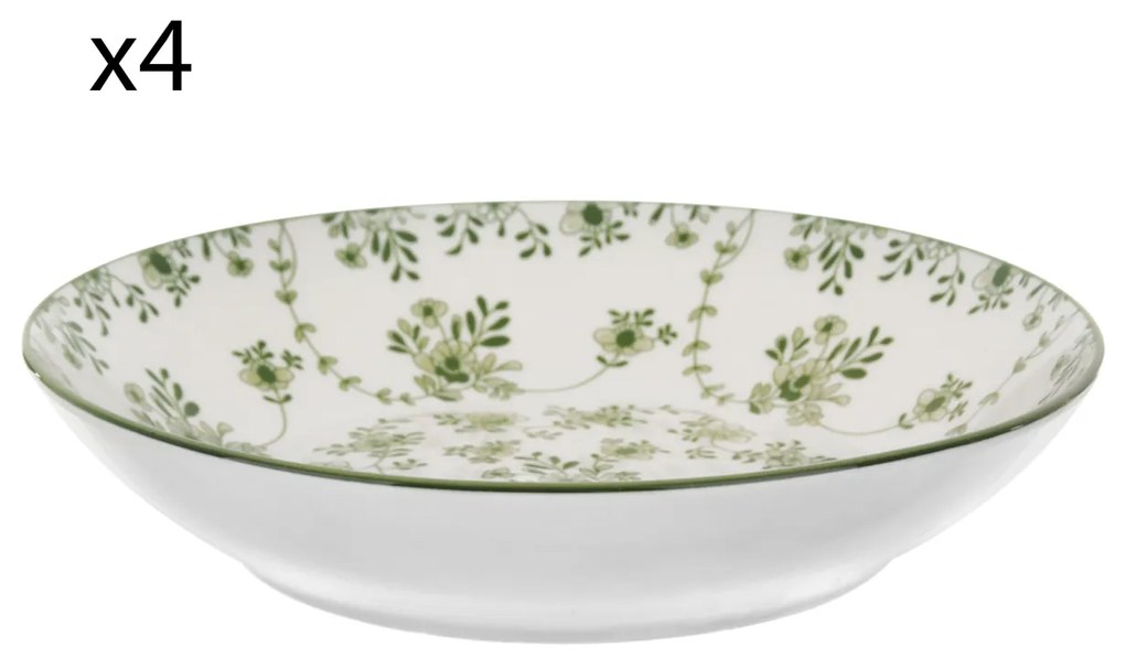 Set 4 piatti fondi fiori verde porcellana Hanami