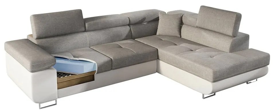 Divano angolare verde allungabile/con contenitore (con penisola a destra/a L) e rivestimento in velluto Anton – ELTAP