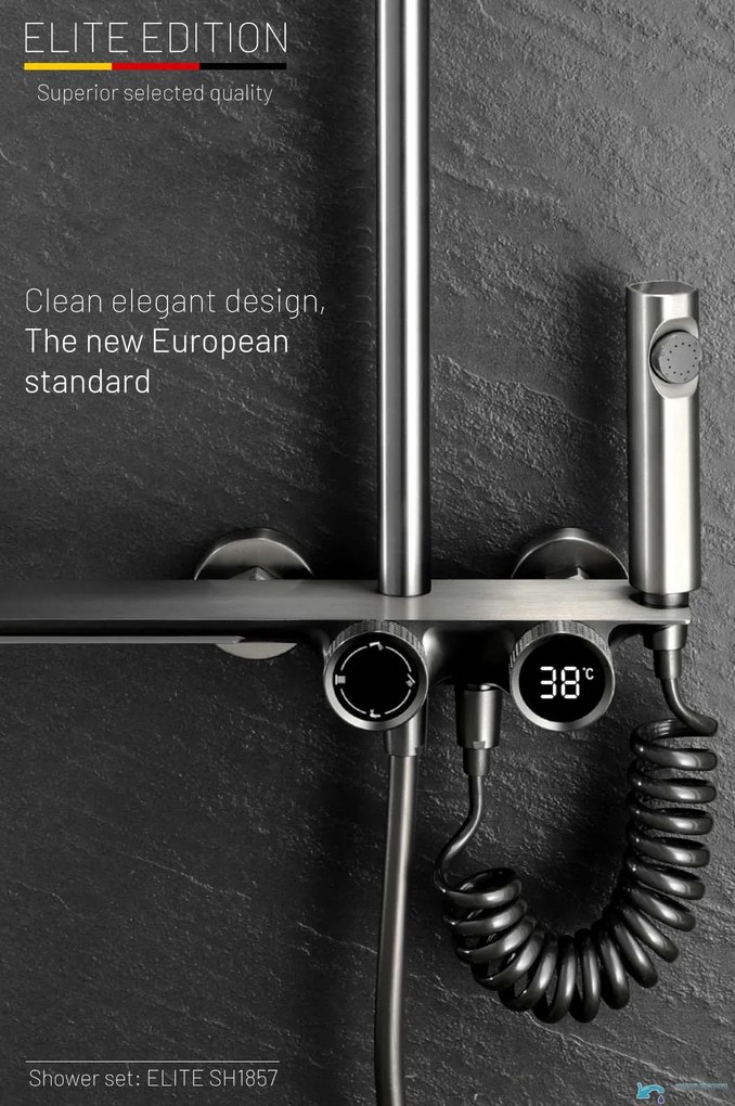 Sistema doccia esterno SH1857 termostatico con sensore, bocca girevole a 360° e più finiture — No