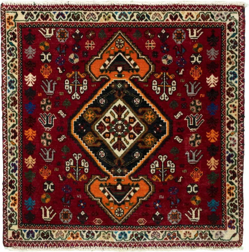 Shiraz Tappeto 70 x 70 Rosso (Iran) Annodato A Mano