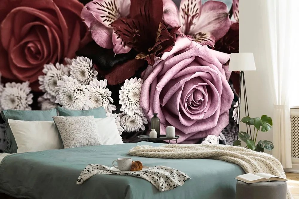 Carta da parati autoadesiva – Bouquet di rose in stile retrò