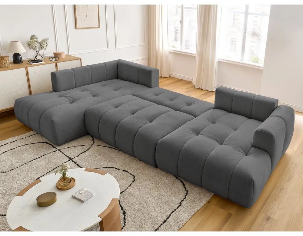 Divano angolare grigio scuro allungabile e con contenitore (penisola a sinistra/a U) Fuji – Bobochic Paris