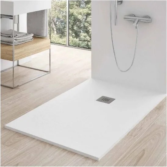 Piatto doccia in mineralmarmo 70x100 cm bianco effetto pietra con griglia e piletta sifonata