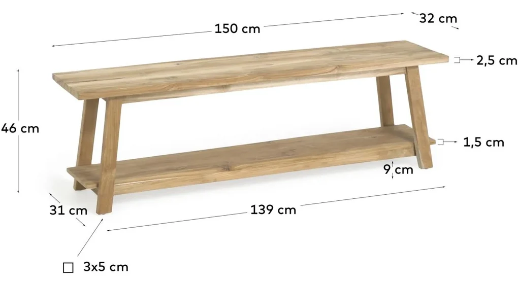 Kave Home - Panca Safara in legno massello di teak riciclato 150 cm