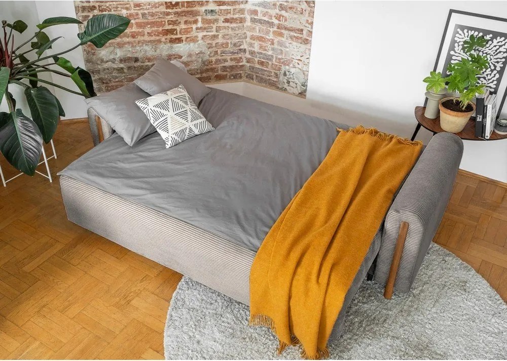 Divano marrone chiaro allungabile/con contenitore e rivestimento in velluto a coste 244 cm Arcadova – ELTAP