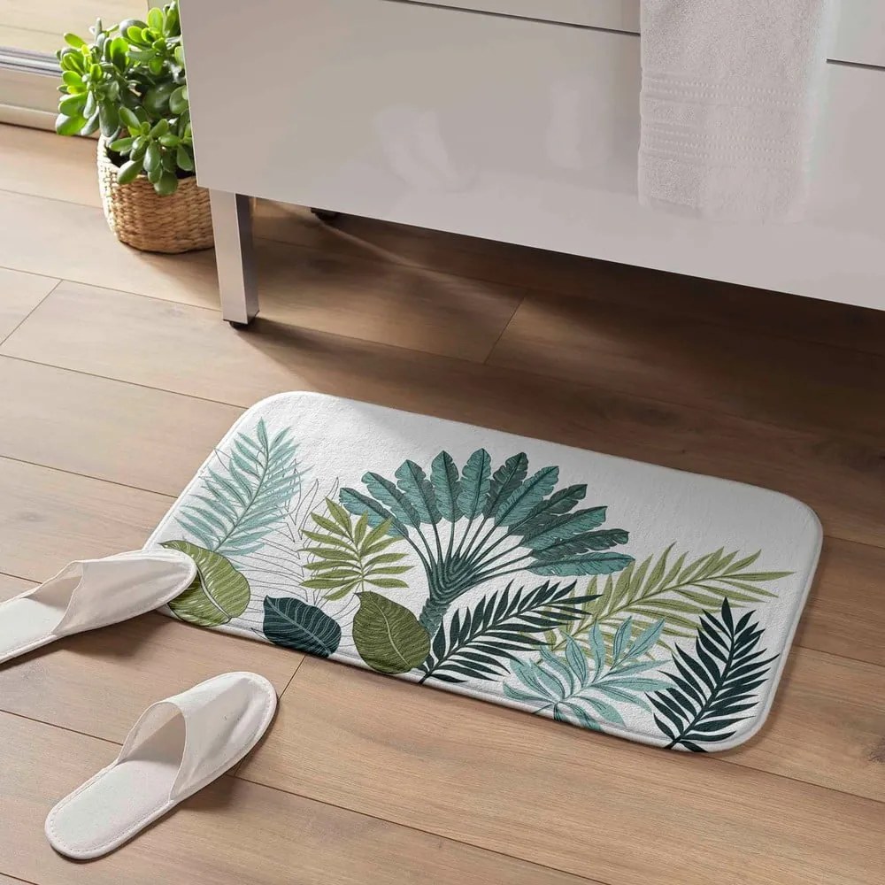 Tappetino per il bagno bianco/verde 45x75 cm Panazio – douceur d'intérieur