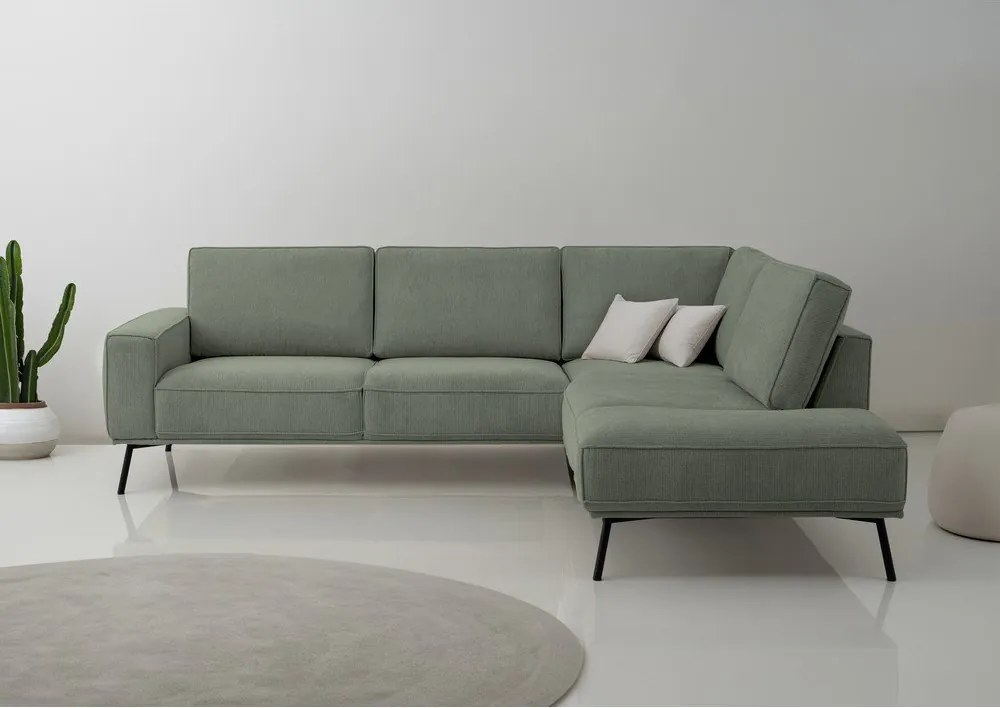 Divano angolare verde (con penisola a destra/a L) con rivestimento in ciniglia Amsterdam – Scandic