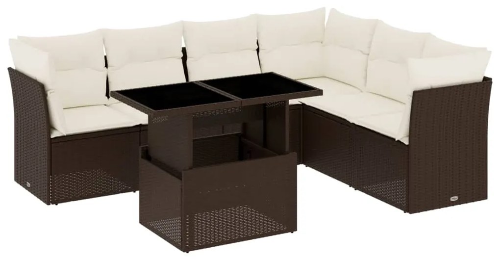 Set divani da giardino 7 pz con cuscini marrone in polyrattan