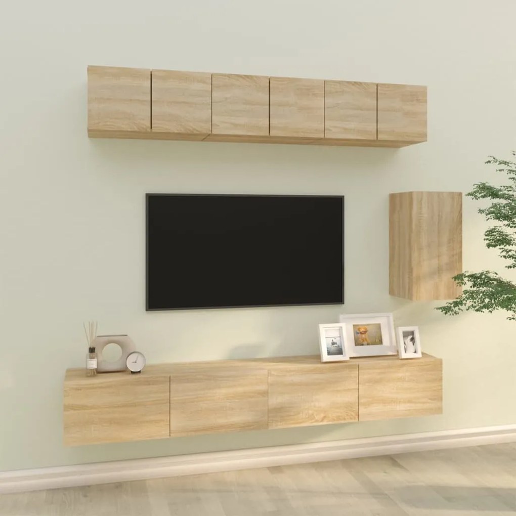 Set Di Mobili Porta Tv 6 Pz Rovere Sonoma İn Legno Multistrato /