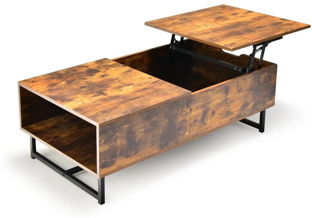 Costway Tavolino da caffè 110cm in legno con ampi scomparti struttura in metallo, Tavolino da tè per soggiorno