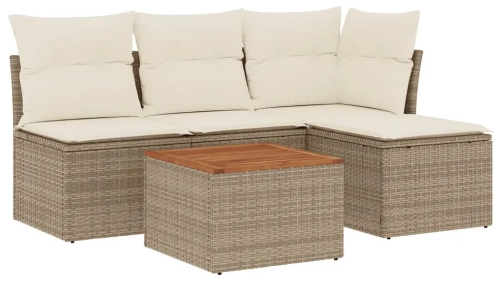 Set divano da giardino 5 pz con cuscini beige in polyrattan