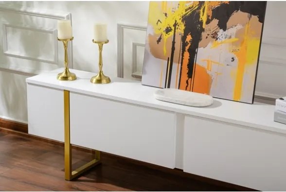 Mobile TV Da Terra 180 Cm A 2 Ante Bianco E Piedini Oro Serena