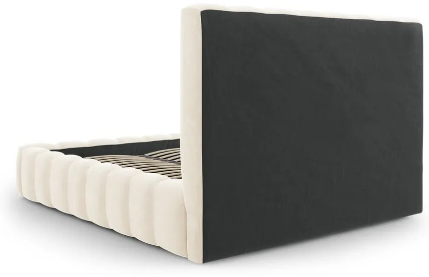 Letto matrimoniale imbottito beige con contenitore con griglia 200x200 cm Kelp - Micadoni Home