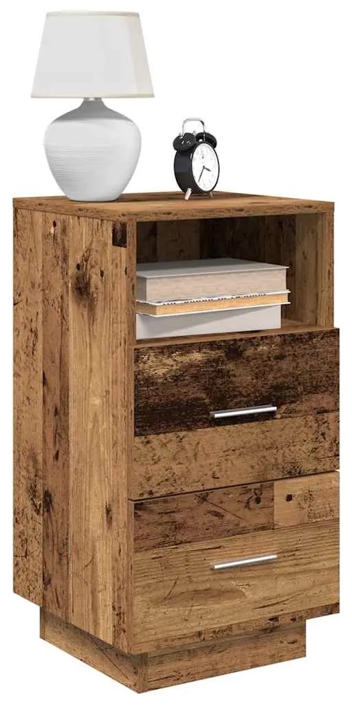 Comodini 2 Pz Con 2 Cassetti Legno Antico 36x36x68 Cm /