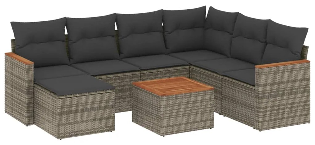 Set Divano da Giardino 8 pz con Cuscini Grigio in Polyrattan