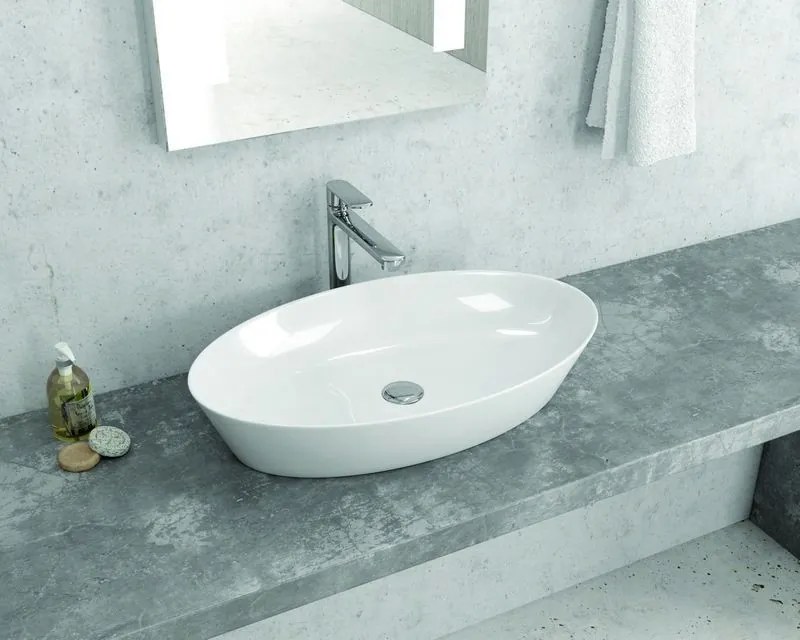 Lavabo ovale 60cm in ceramica Slim bianca | Litos-0016 - KAMALU