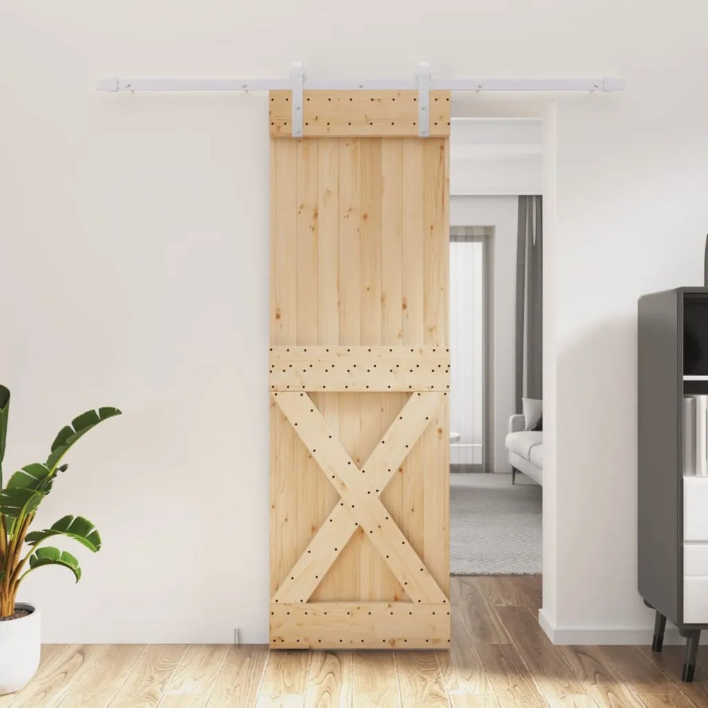 Porta Scorrevole Con Set Hardware 70x210 Cm Legno Massello Pino /