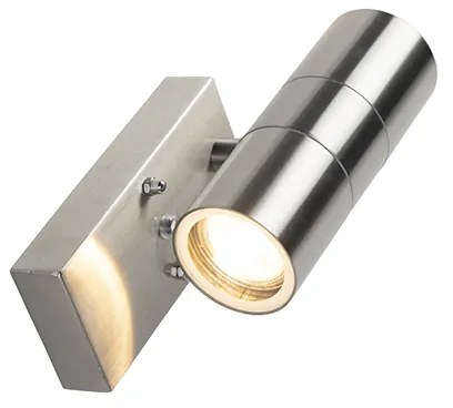 Lampada da parete per esterni in acciaio 2 luci IP44 con sensore crepuscolare - Duo
