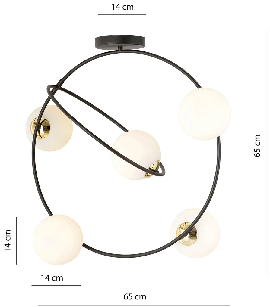 Lampadario Minimal Inanna Acciaio Nero Oro 5 Luci E14 Ip20
