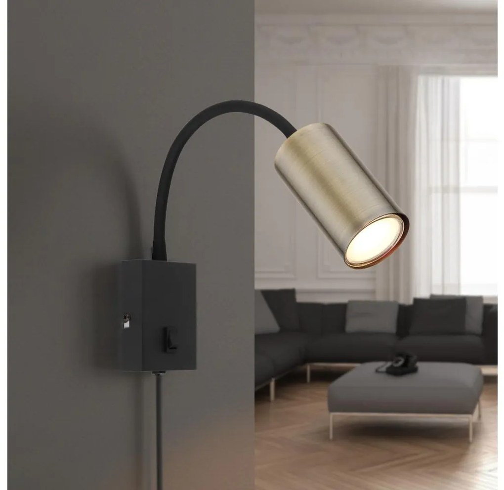 Globo 57911WM - Lampada da parete flessibile ROBBY 1xGU10/25W/230V nero/ottone