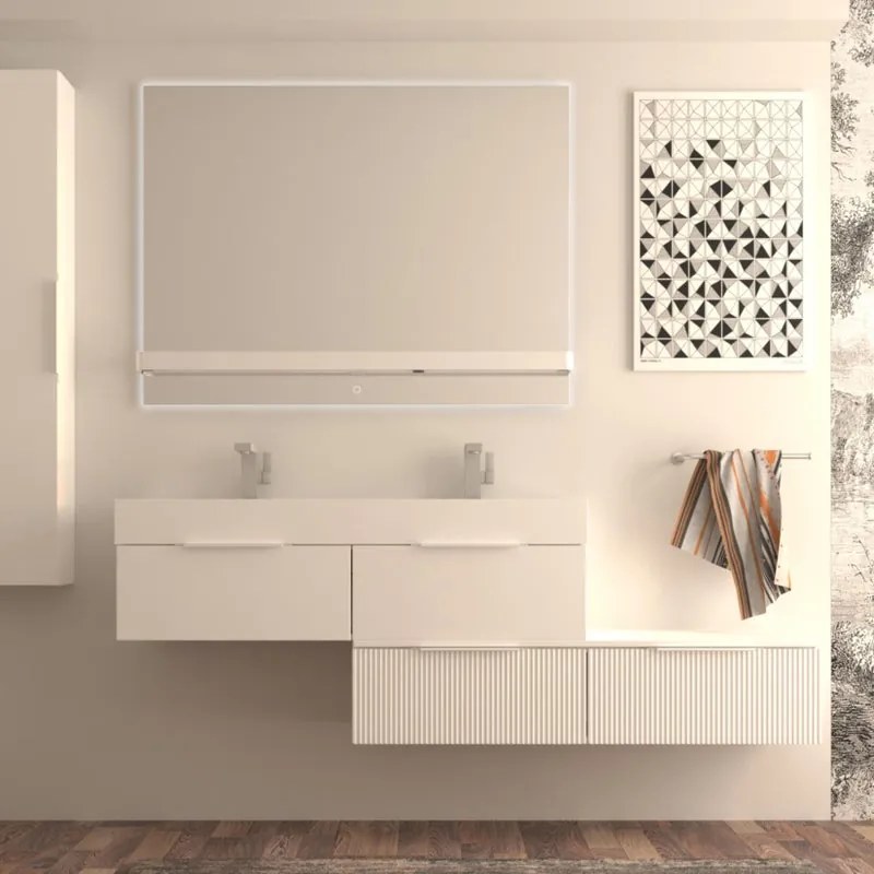 Mobile da bagno sotto lavabo BADEN HAUS Modula bianco laccato opaco L 120 x H 25 x P 44 cm 1 cassetto, lavabo non incluso