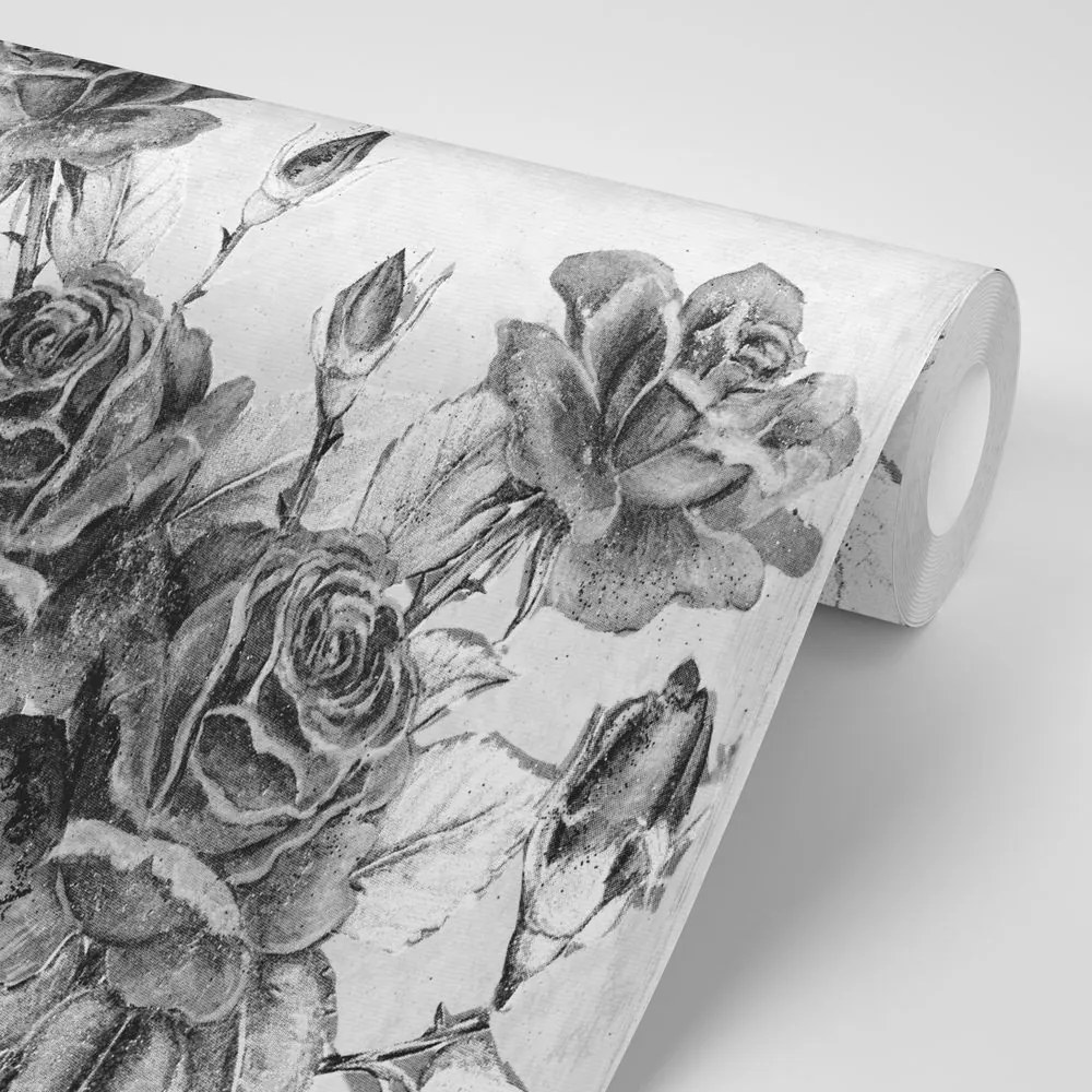 Carta da parati – Bouquet vintage di rose in bianco e nero